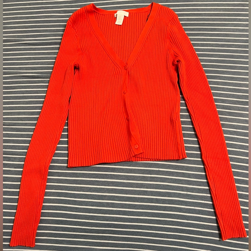 Orange Ribbed Cardigan